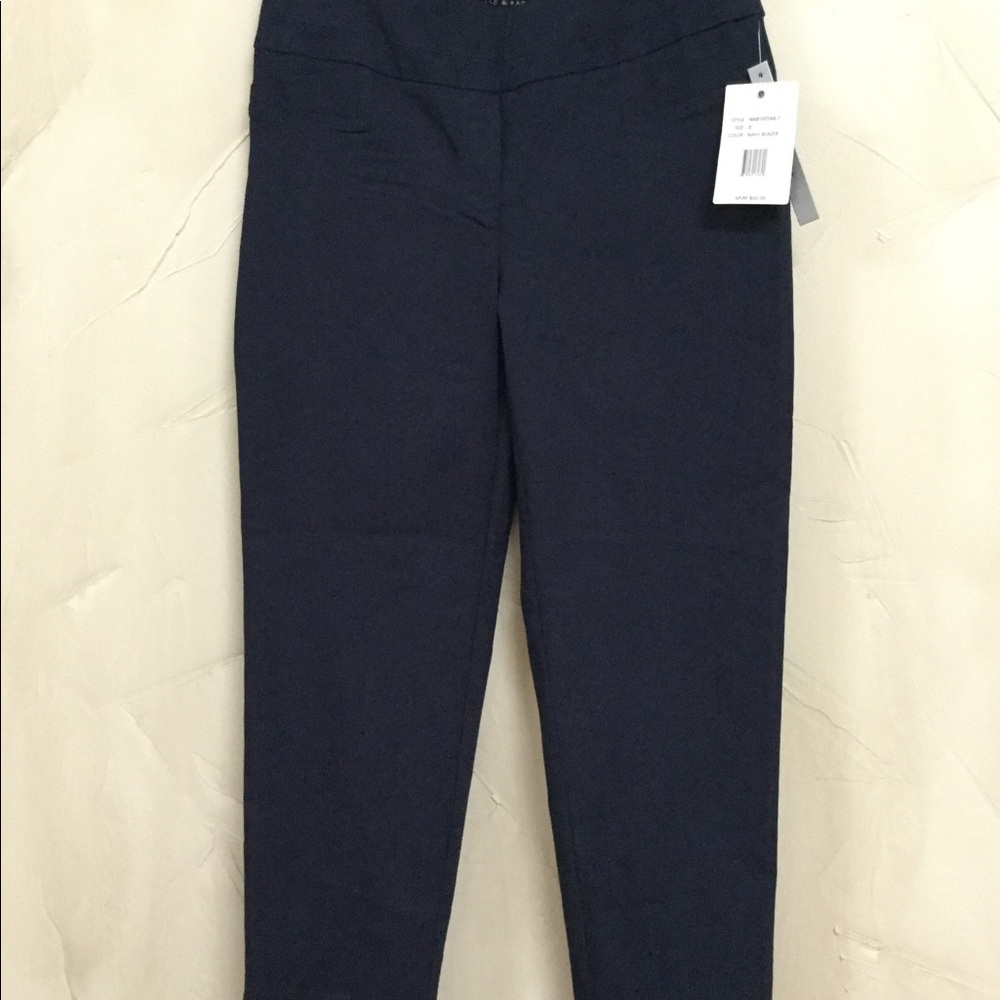 Zac & Rachel Women Size 8 Crop Pants Navy Blue Pull On Slim Ankle NWT $60